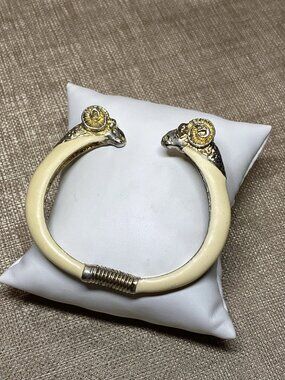 Vintage Stannard Ram Head Cuff Bracelet Cream Gold Tone Statement Jewelry